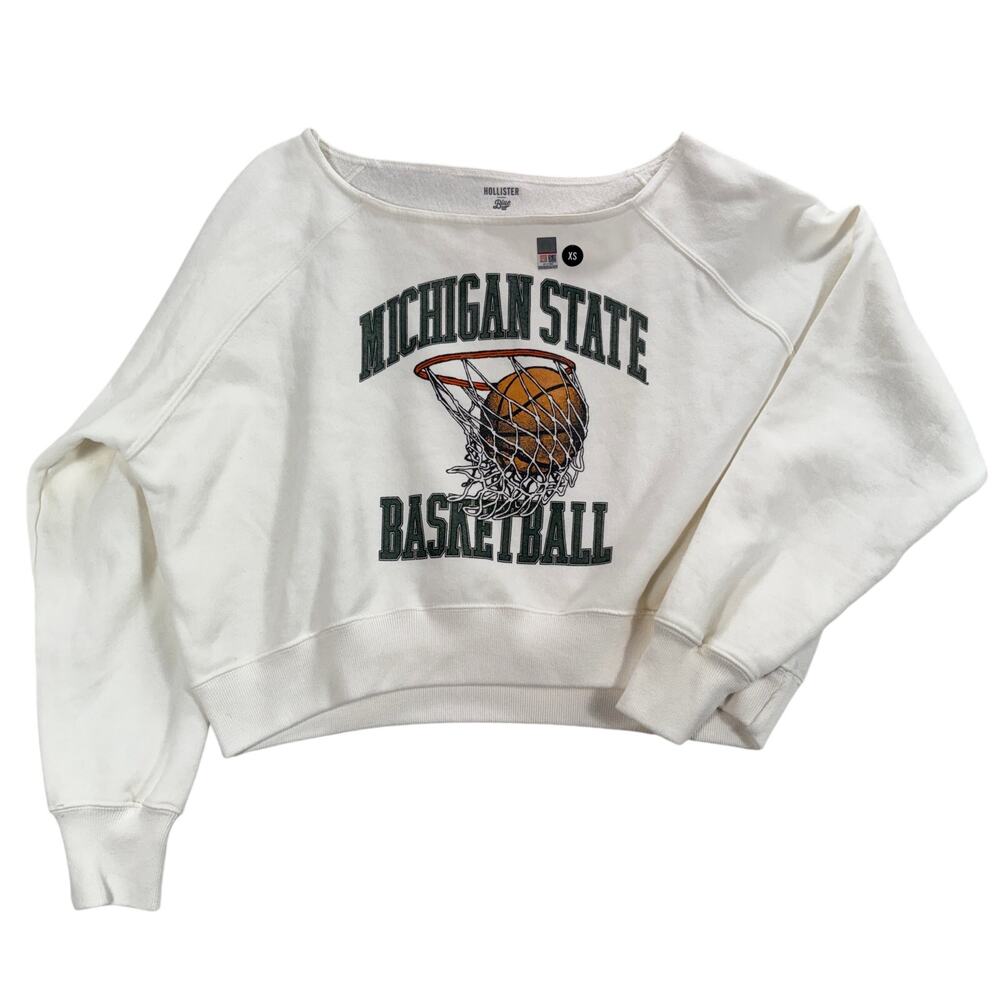 Hollister Blue 84 Michigan State Basketball Cropped Sweatshirt Women's XS White